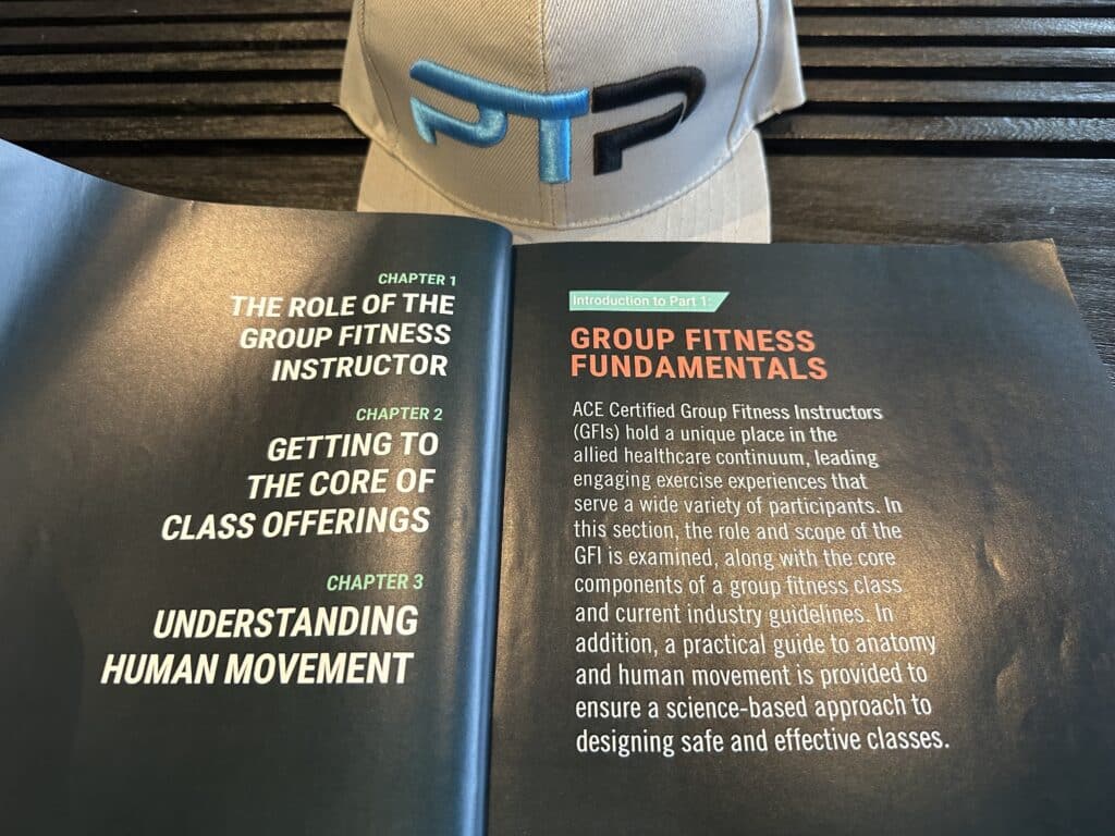 The Ultimate ACE Group Fitness Instructor Review 16 ace group fitness instructor - ace textbook open to table of contents next to ptpioneer hat - course layout
