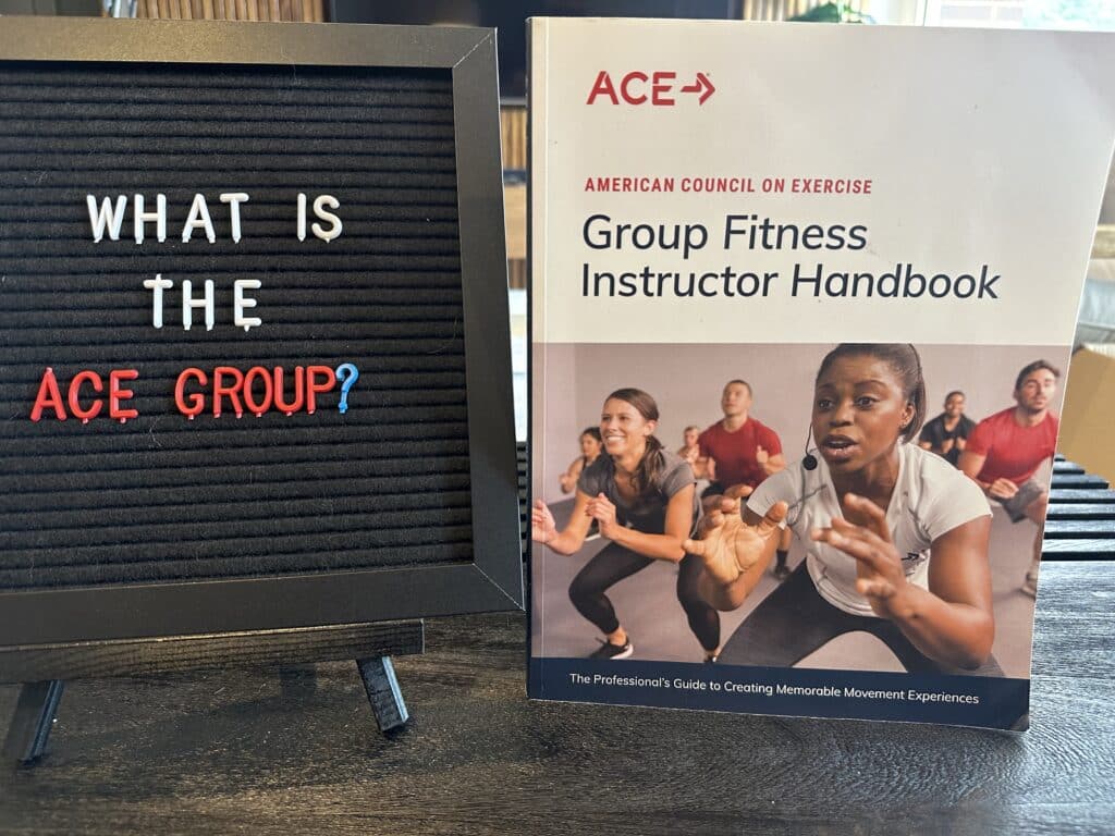 The Ultimate ACE Group Fitness Instructor Review 12 ACE group exercise instructor review - black board with what is the ace group on it next to the ace group instructor textbook