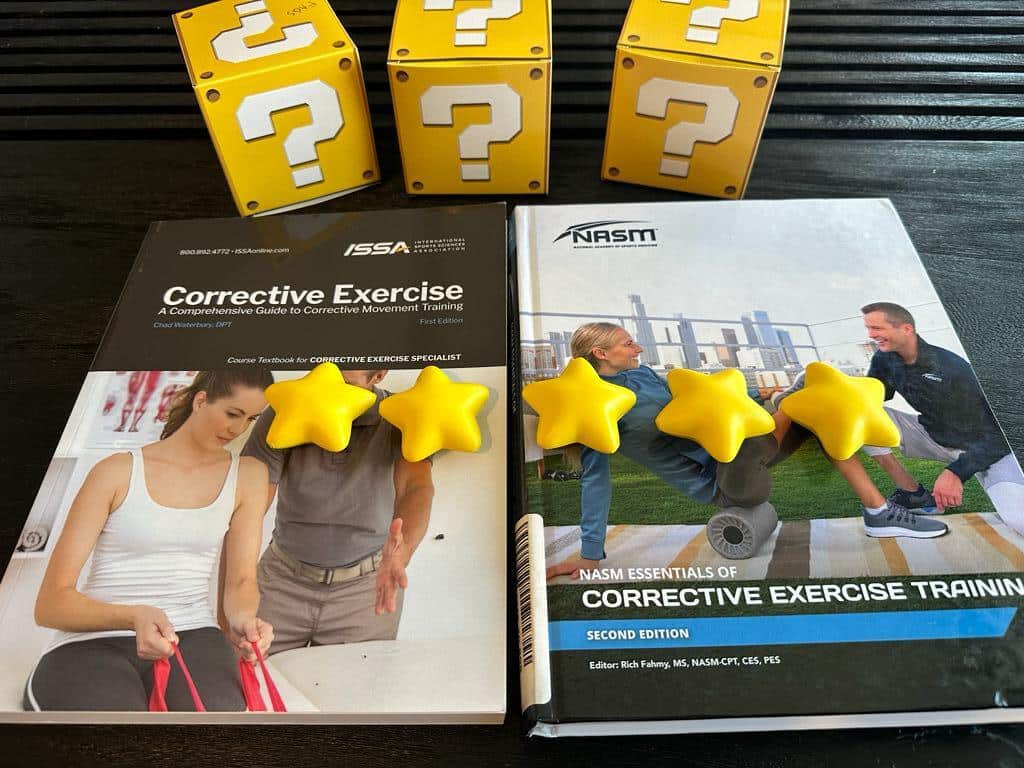 Best corrective exercise certification guide (Updated) 44 best corrective exercise program - overall rating nasm and issa- textbooks laid on table with stars