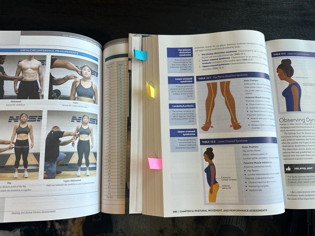 NCSF vs NASM - NASM and NCSF textbooks open to pages on client assessments