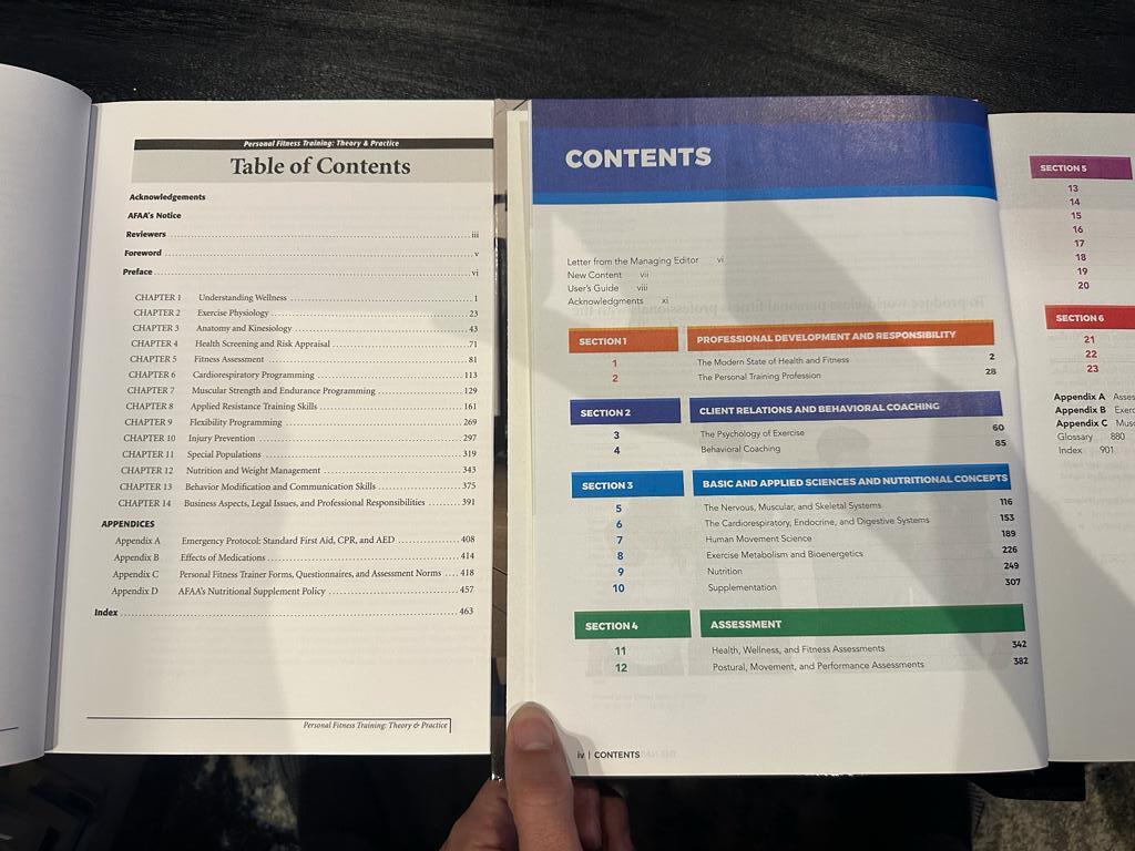 AFAA vs NASM - textbooks opened to table of contents