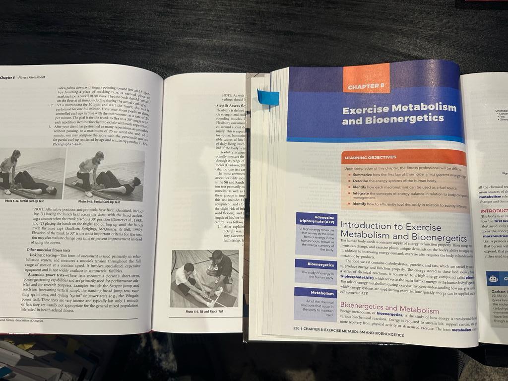 AFAA vs NASM - textbooks open to pages open to chapter 8 on bioenergetics