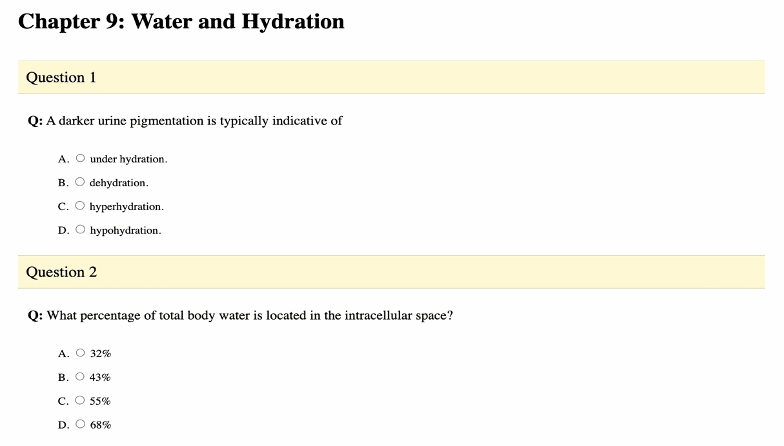 The ISSA Nutritionist Chapter 9 quiz screenshot.