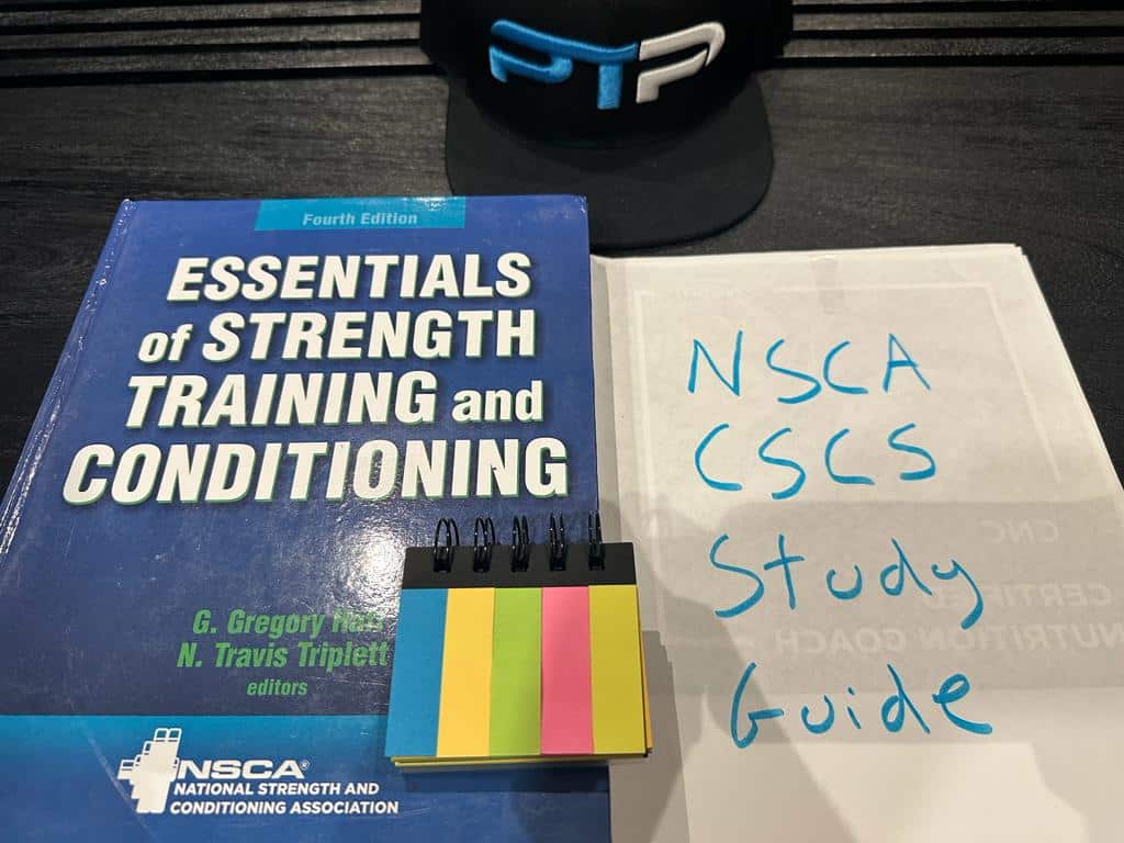Free NSCA CSCS Study Guide (all 24 chapters) 6 Free NSCA CSCS Study Guide. NSCA CSCS textbook and study guide laid out on table in preparation for the CSCS study session.
