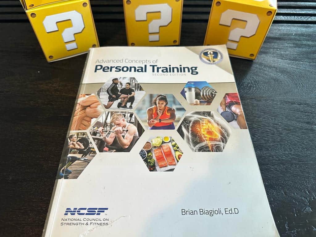 Updated: How to pick the best personal trainer certification 50 NCSF CPT - Best Personal Trainer Certification programs - NCSF textbook with yellow question boxes