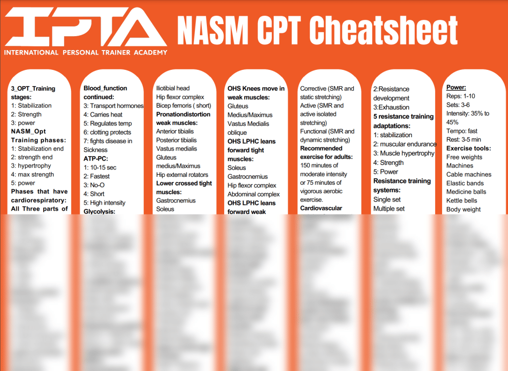 Free NASM CPT Cheat Sheet - Reduce Study Time Significantly 3 Free NASM CPT Cheat Sheet - Reduce Study Time Significantly 3
