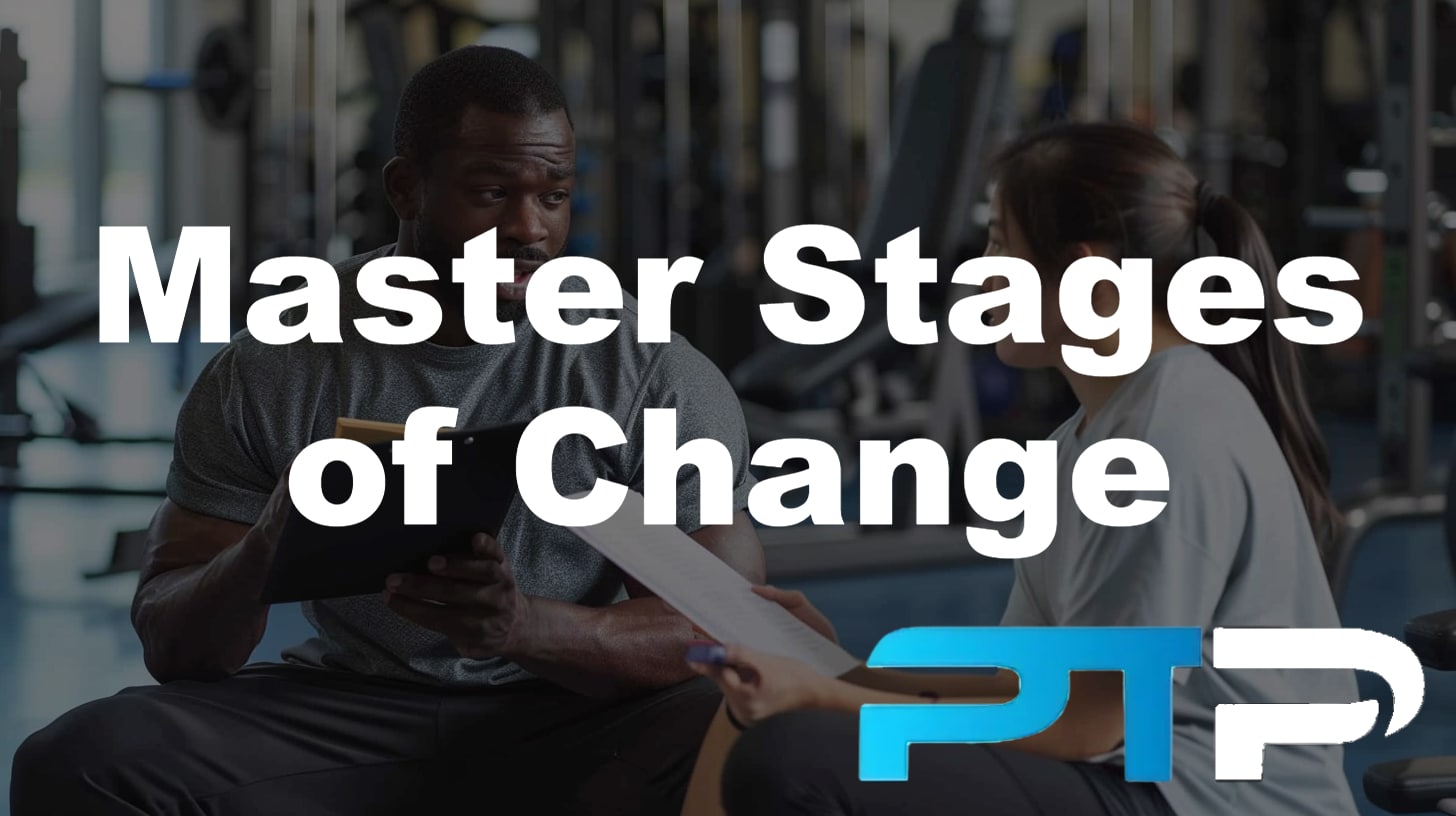 Stages of change featured image showing a personal trainer and client discuss goals in the gym