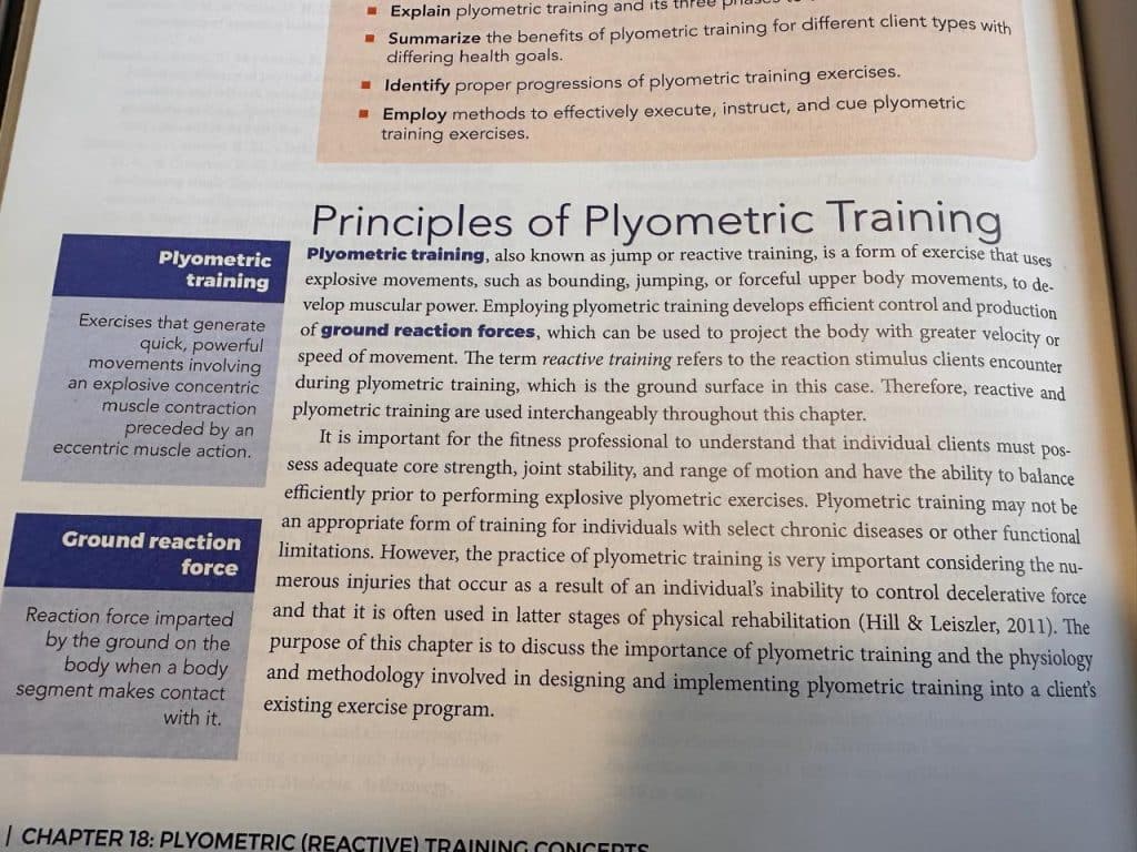 NASM textbook discussing Principles of Plyometric Training