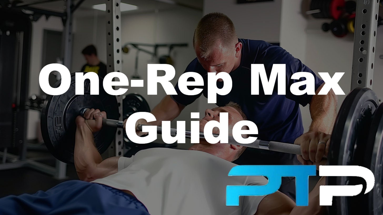 One rep max test showing personal trainer helping client with a bench press