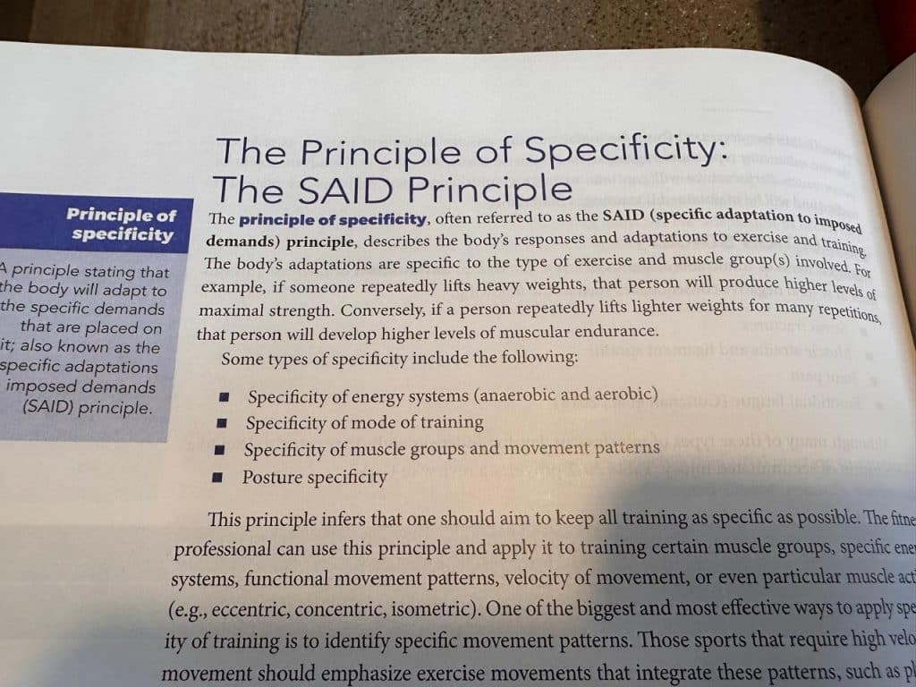 NASM page defining the SAID Principle of Specificity 