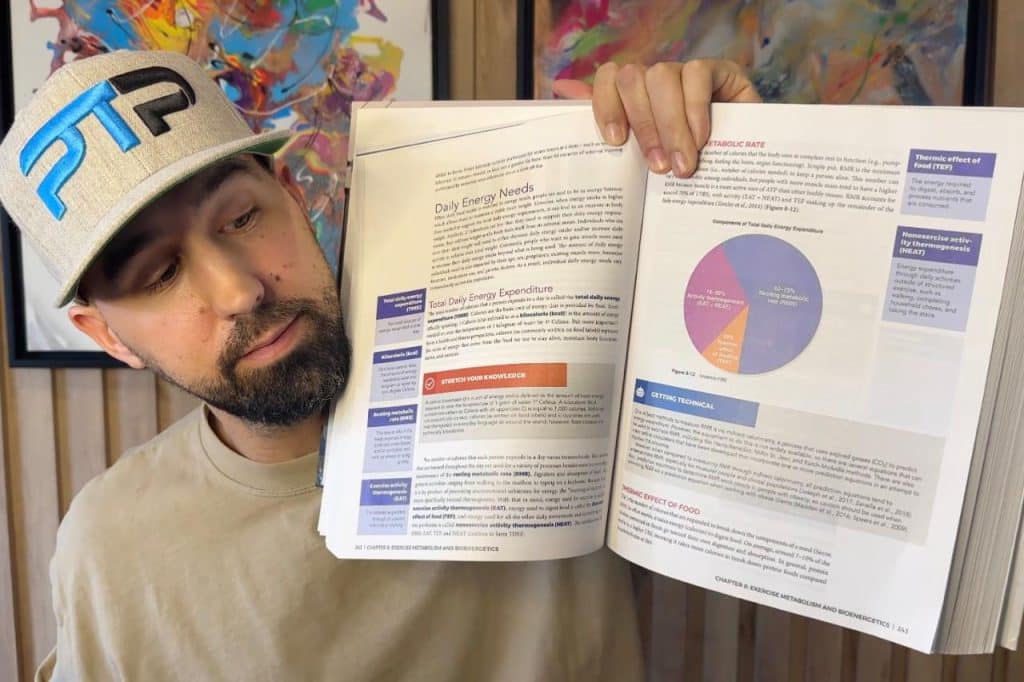 Tyler Read opens up NASM textbook to page on TDEE