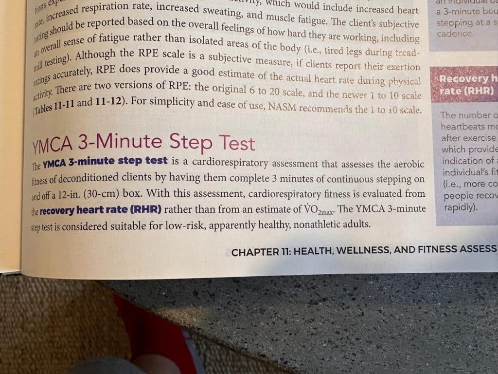 NASM page describing YMCA 3-minute step test